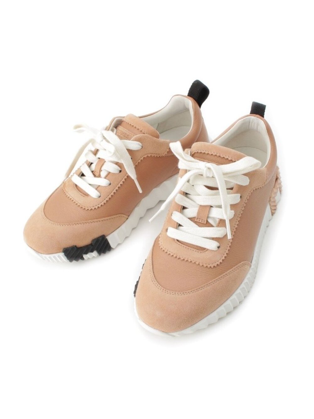 Hermes Leather Suede Bouncing H Logo Sole Low Top Sneakers Beige Pe Roulis No